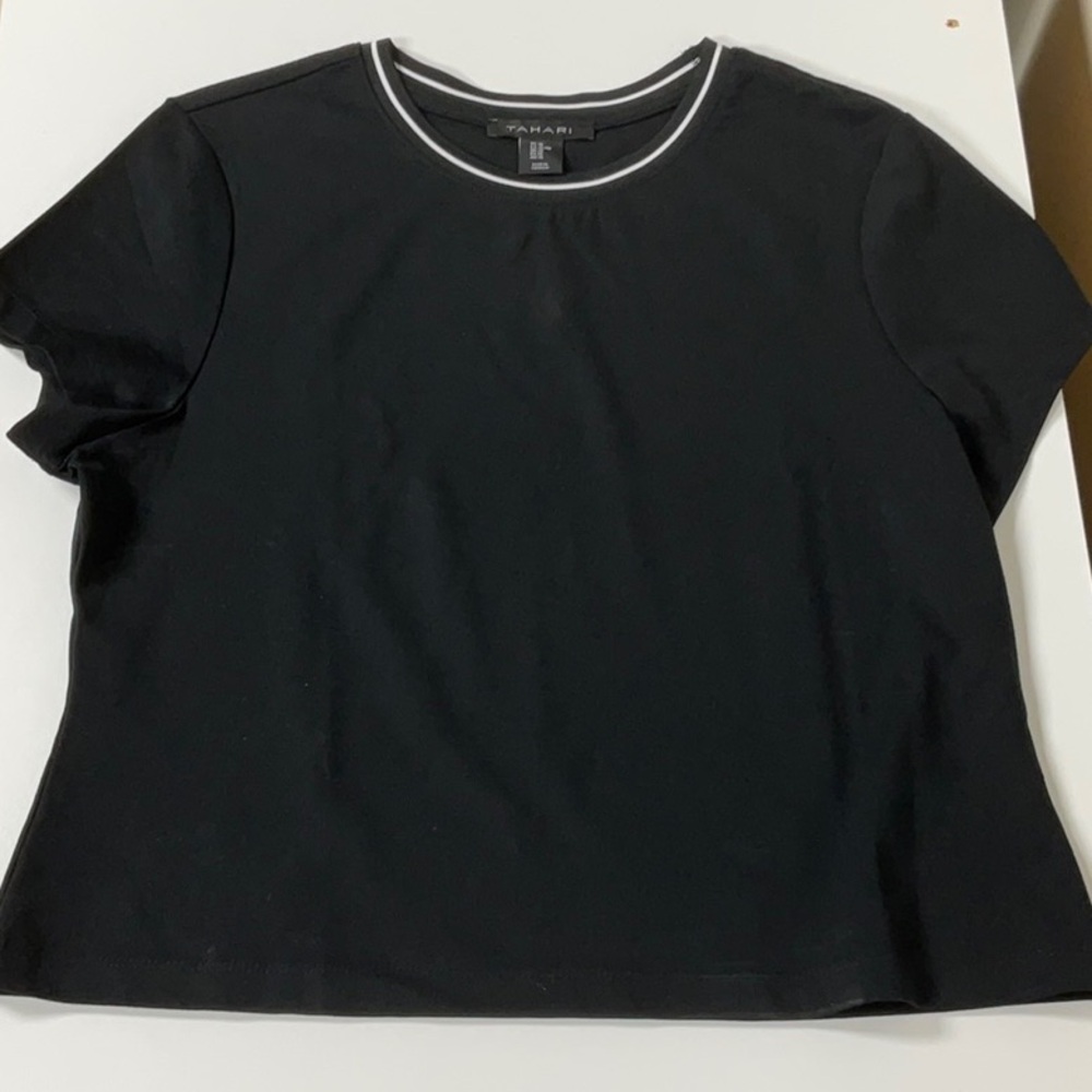 Tahari Black Short Sleeve Tee with White Trim
